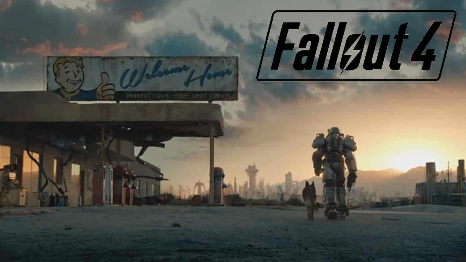 An image of the Wanderer with Dogmeat in Fallout 4, a game like Skyrim.