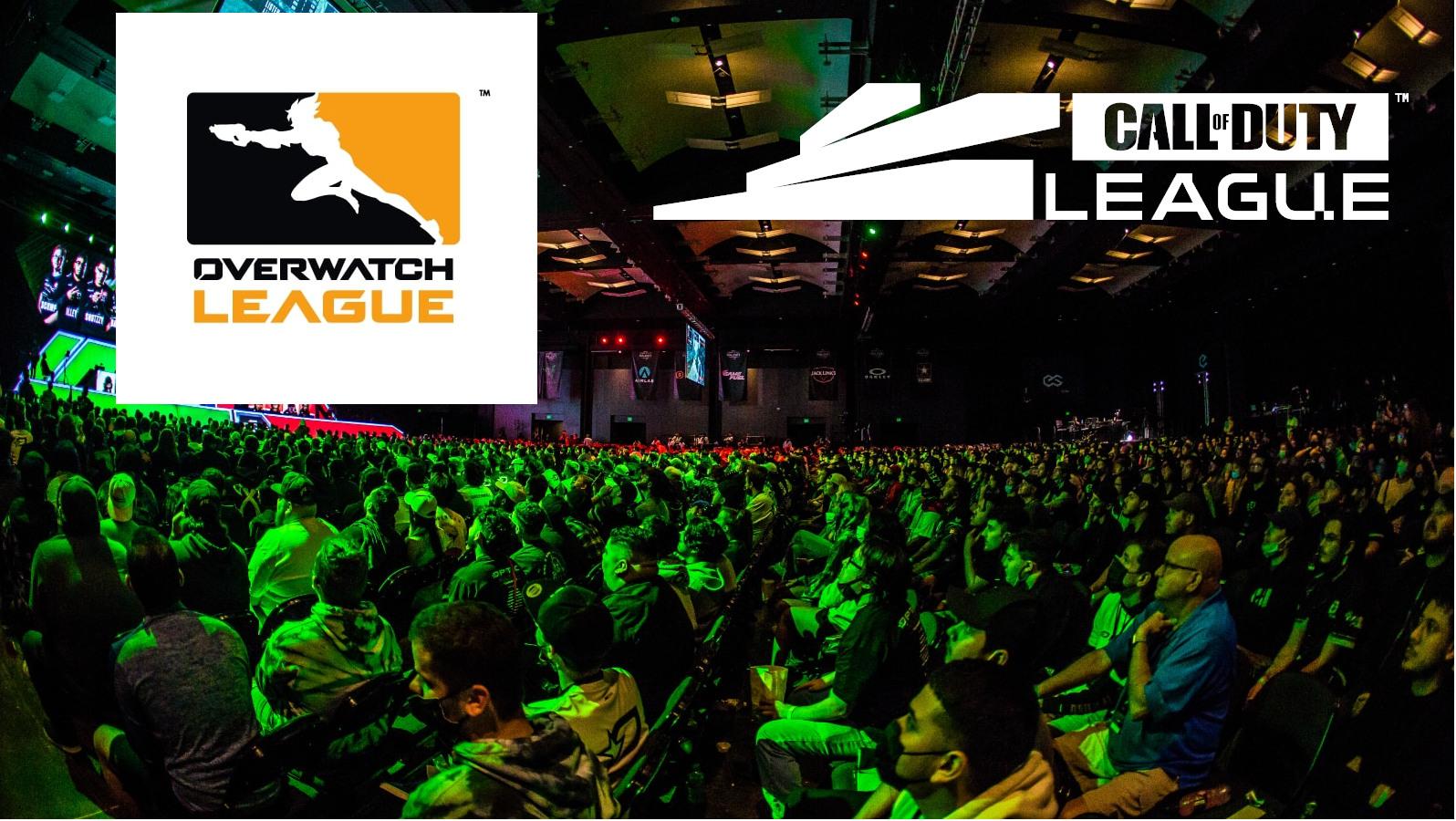 Activision Blizzard's CDL and OWL franchise logos in crowd