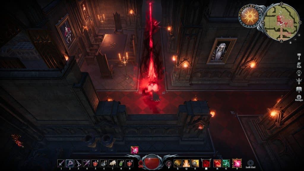 V Rising screenshot showing a castle interior