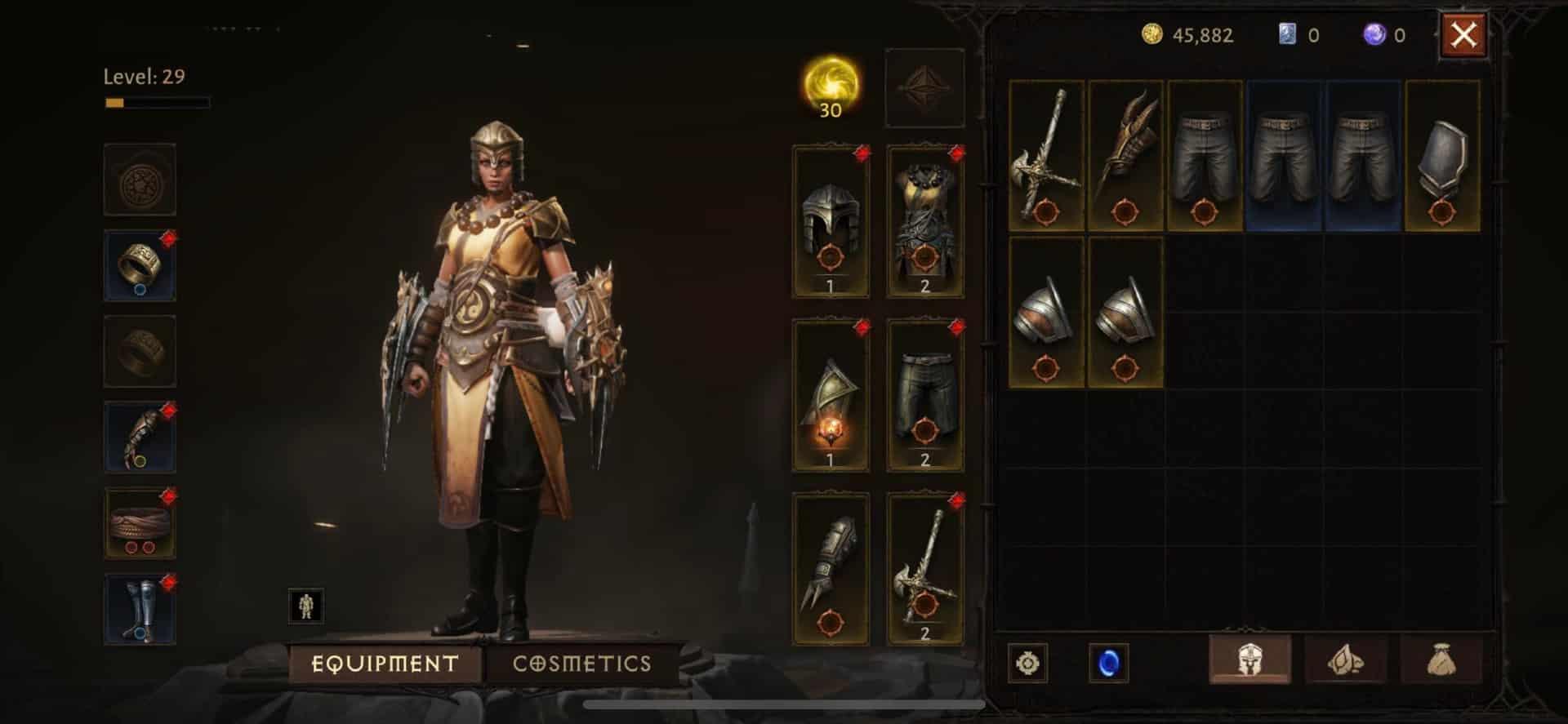 diablo immortal female monk gear screen