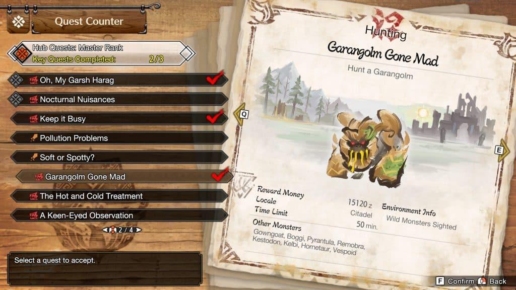 Garangolm quest screen Monster Hunter Rise: Sunbreak