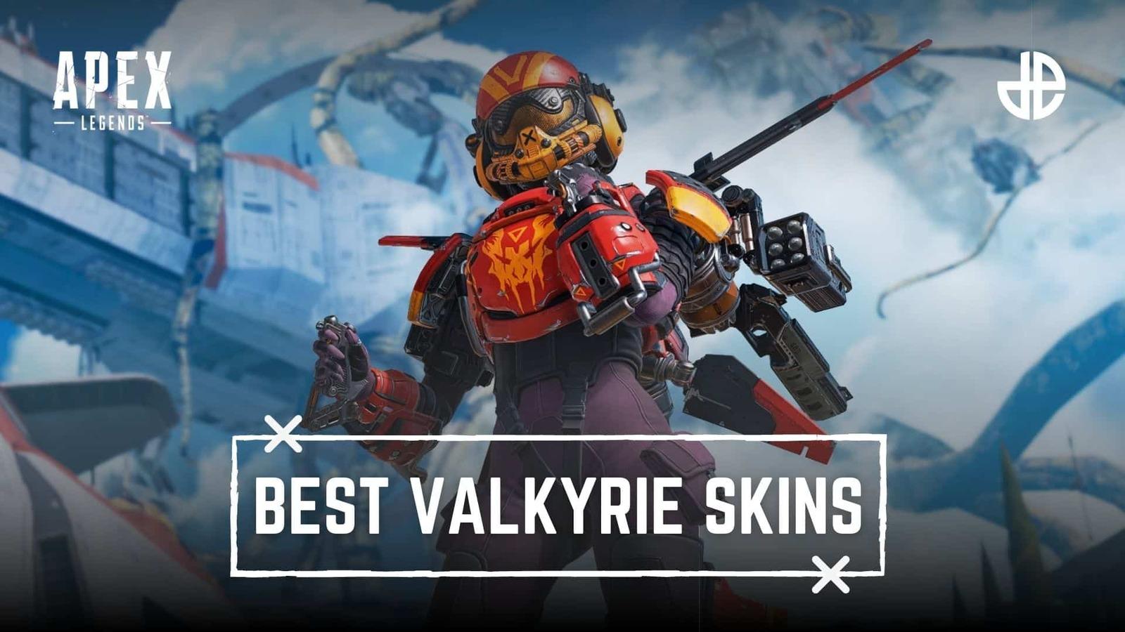 Valkyrie posing in front of a sheet of ice, with the words "Best Valkyrie skins" in a white box