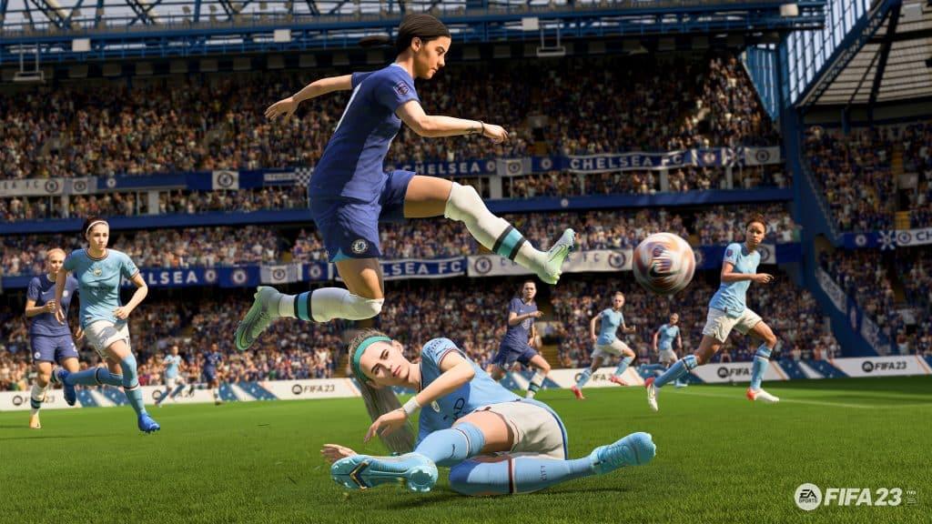 Sam Kerr dodging tackle in FIFA 23