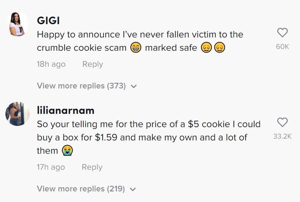 crumbl cookies comments tiktok