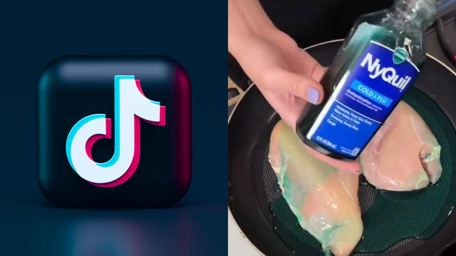 TikTok logo next to NyQuil chicken