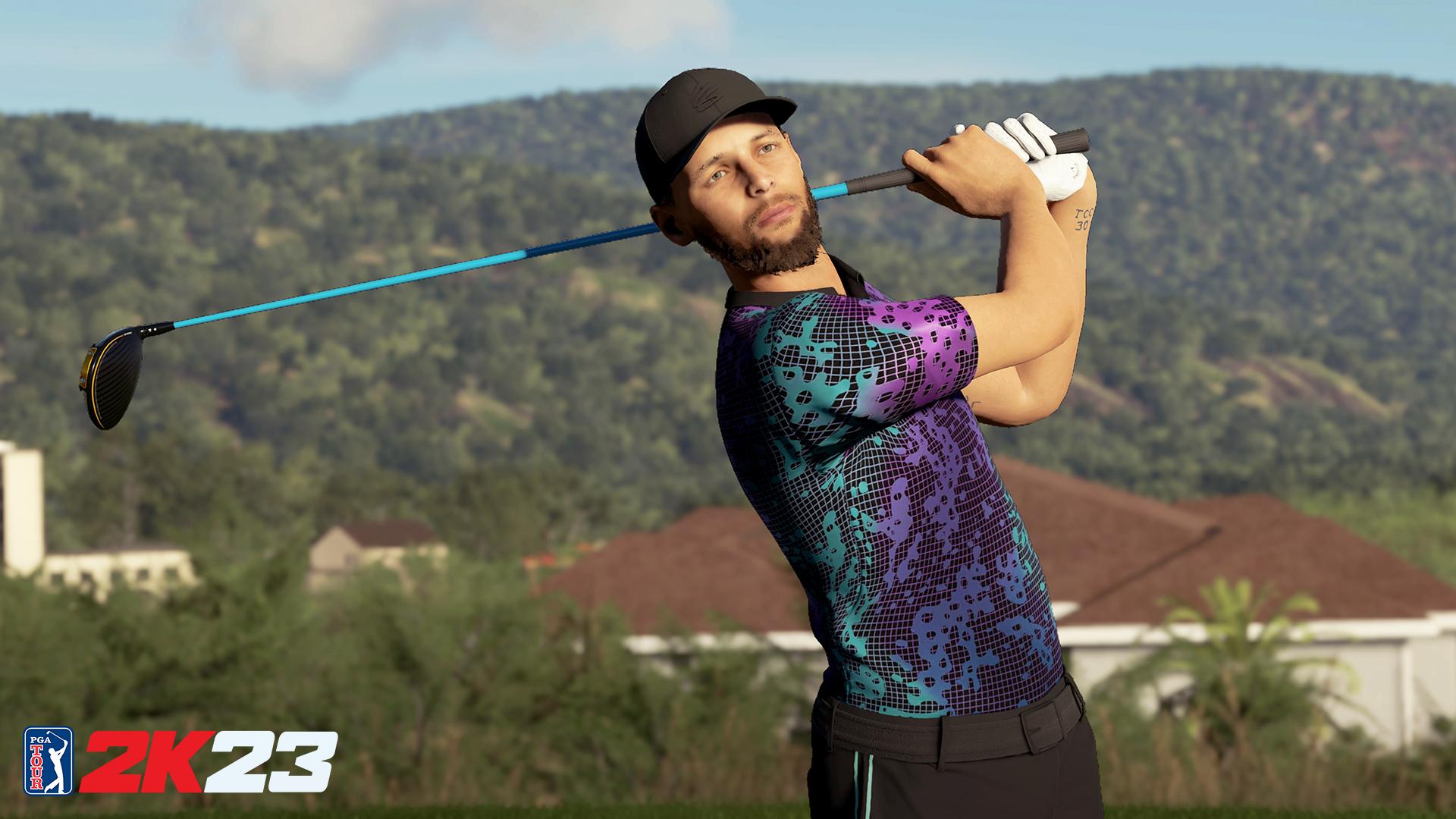 PGA Tour 2K23 screenshot showing NBA's Steph Curry