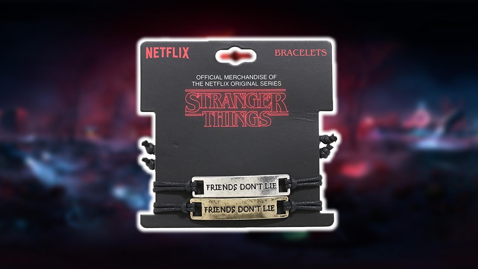 cover art for the friends don't lie bracelet merch from Stanger Things