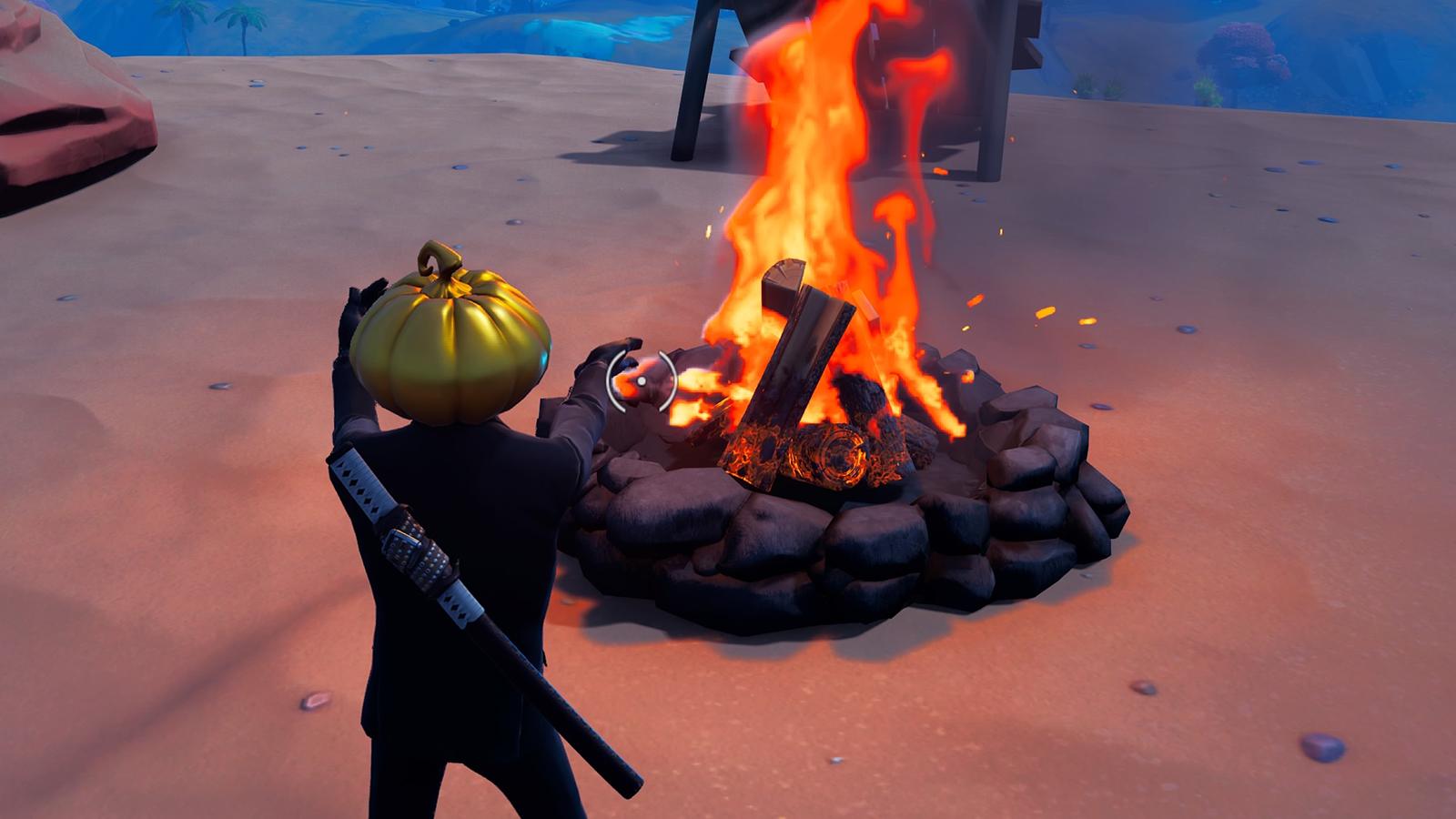 A lit campfire in Fortnite