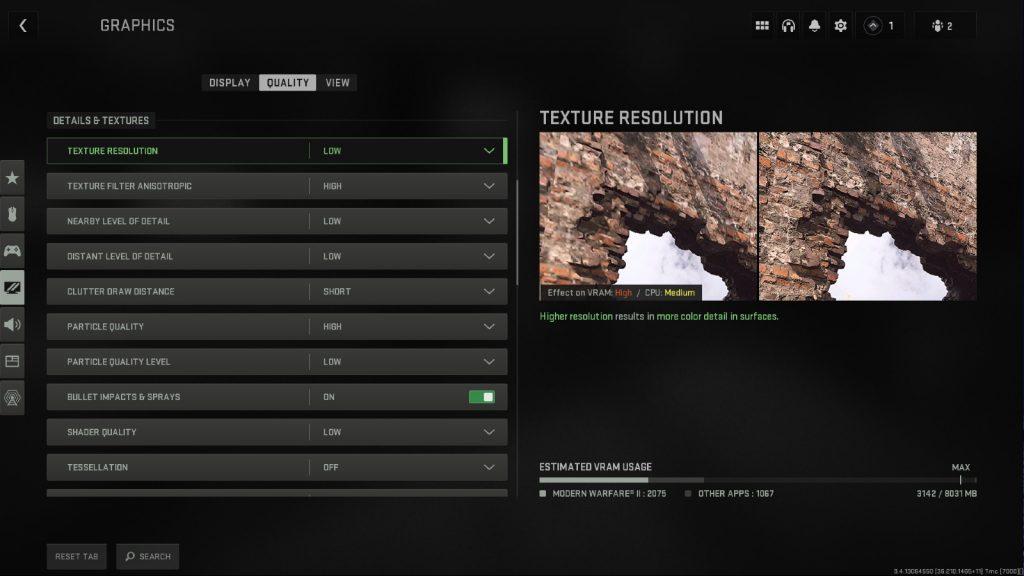 MW2 graphics settings on PC