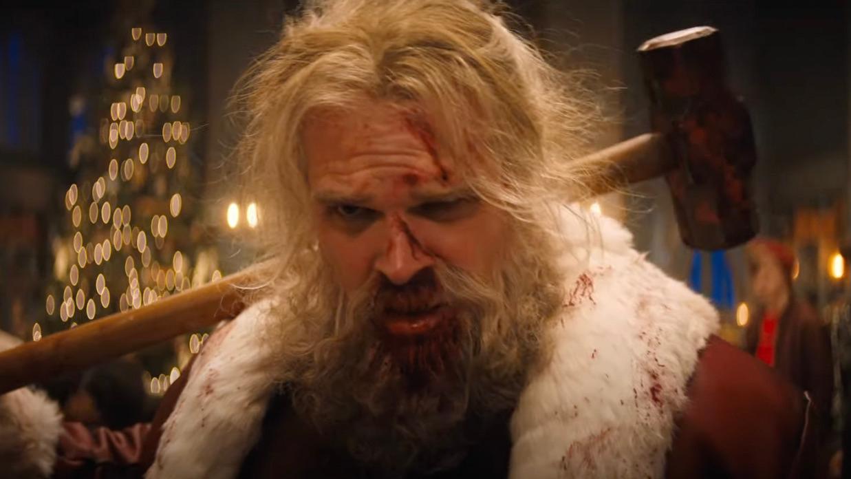 David Harbour as Santa Claus in Violent Night.