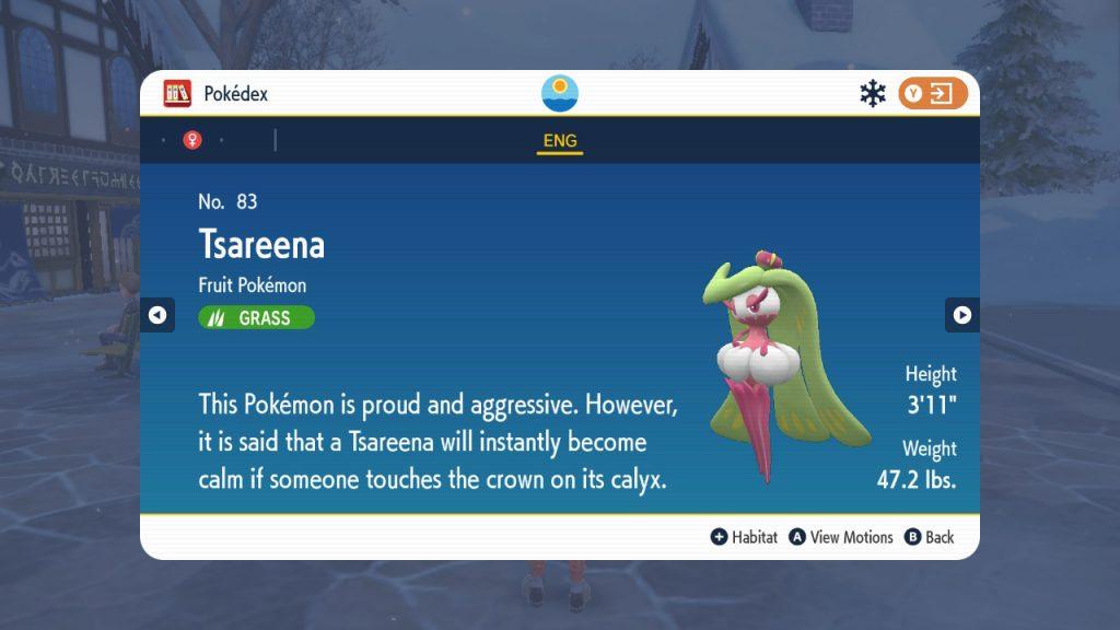 tsareena pokedex pokemon scarlet violet