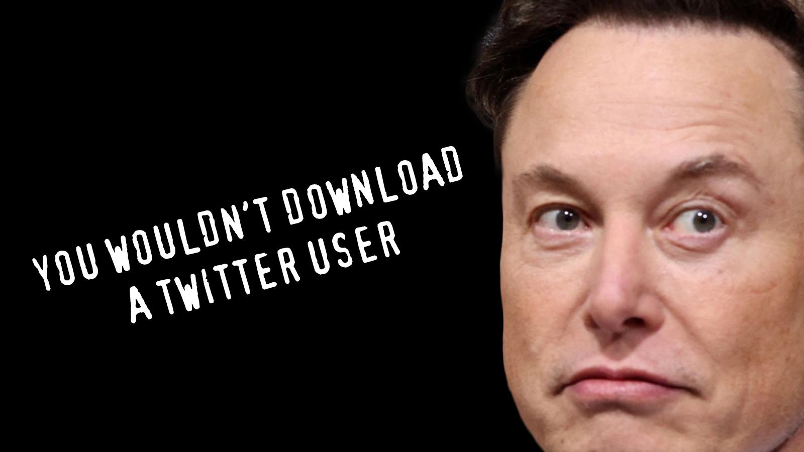 elon musk above a warning saying 'you wouldn't download a twitter user'