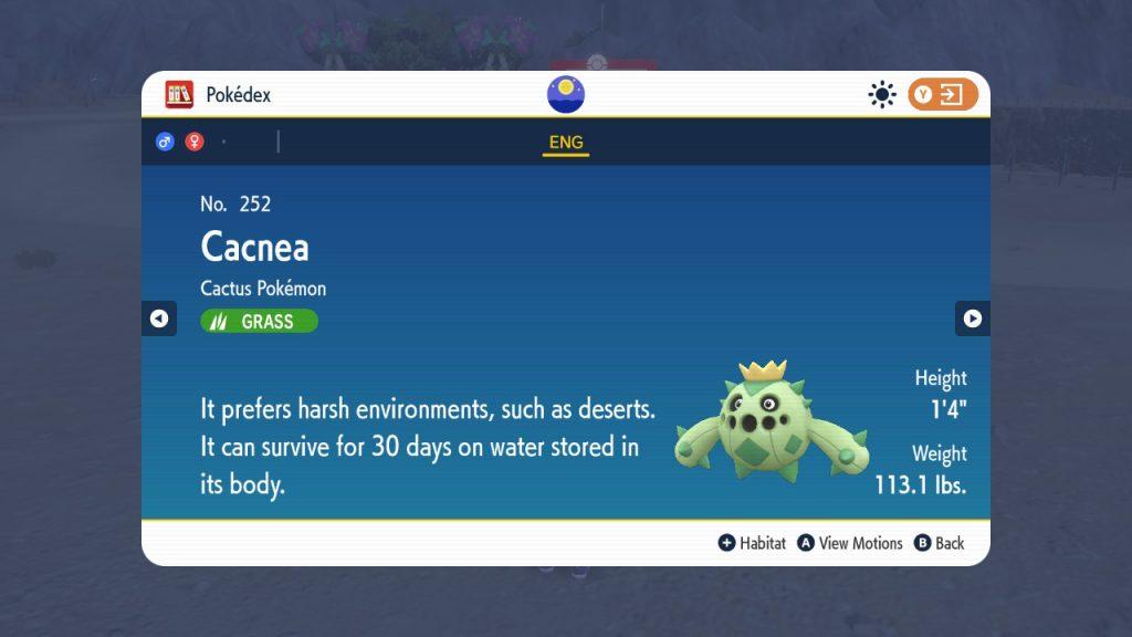 pokemon scarlet violet cacnea pokedex entry