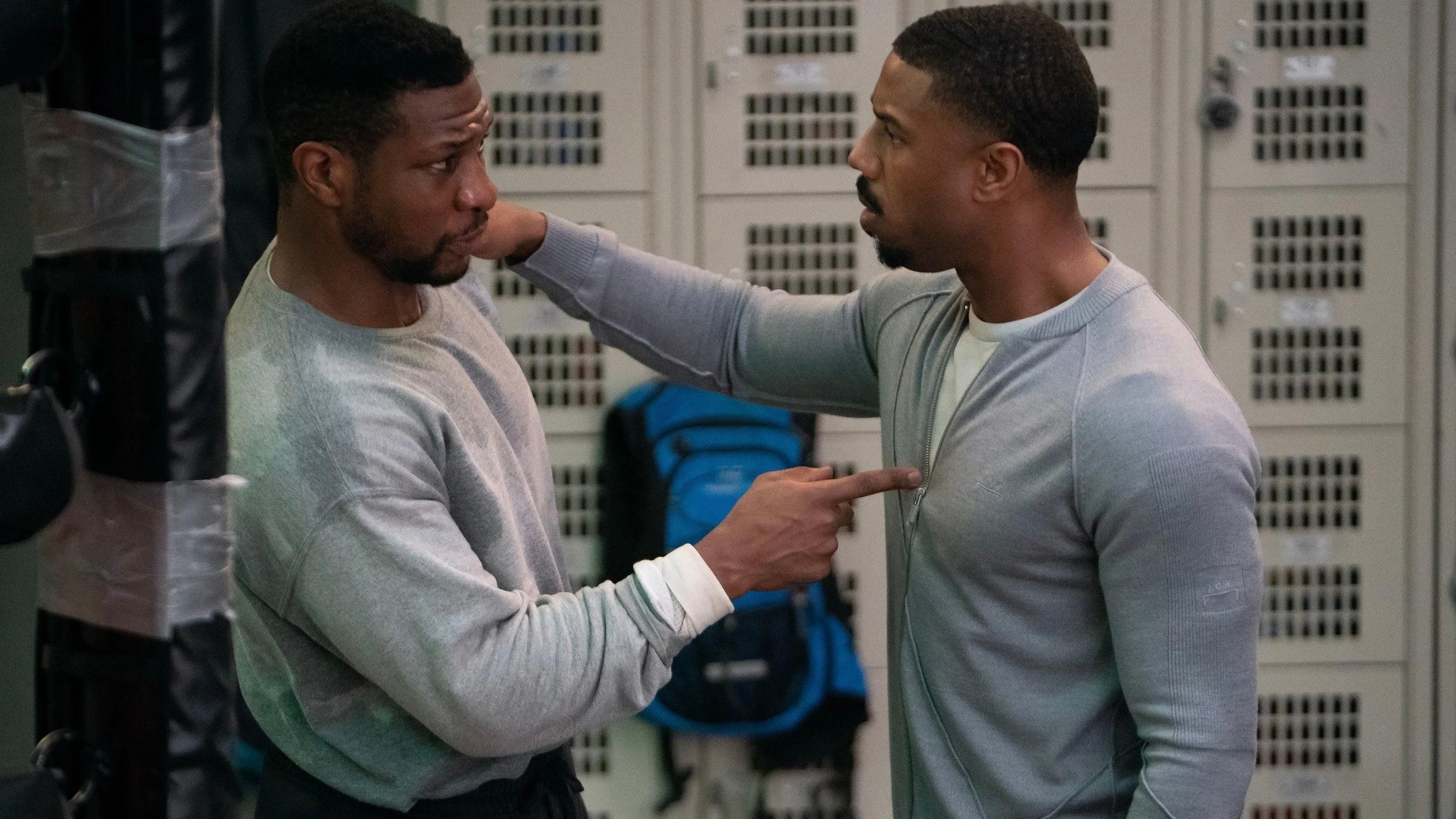 Jonathan Majors and Michael B. Jordan in Creed 3.