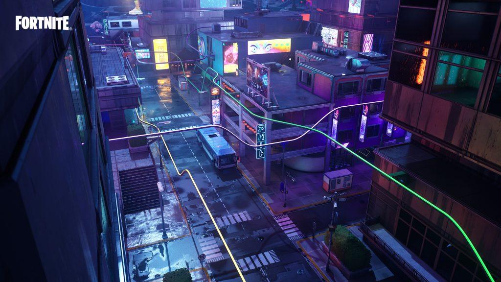 screenshot featuring the MEGA City POI in Fortnite Chapter 4 Season 2.