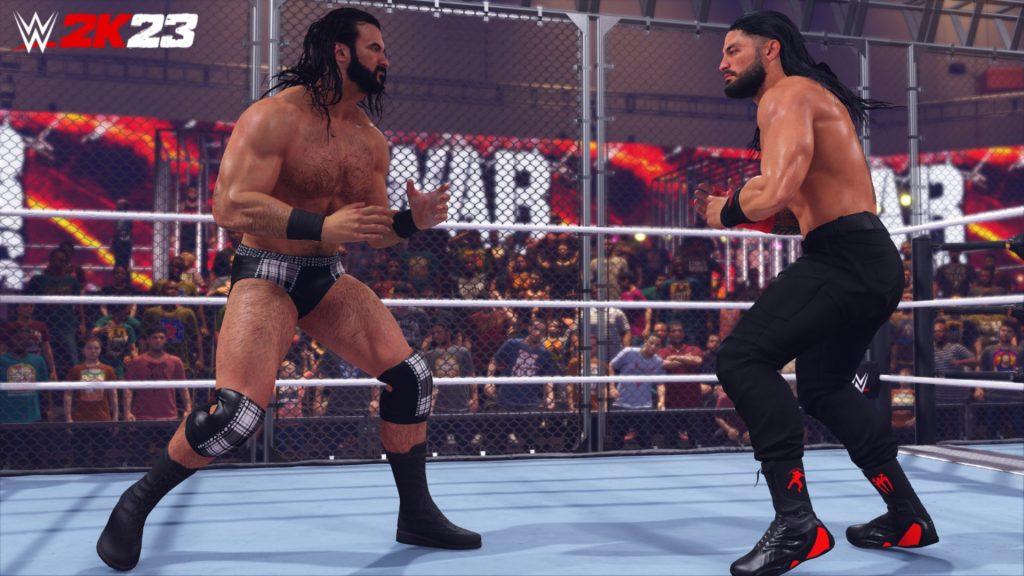 drew mcintyre and roman reigns wrestling in wwe 2k23