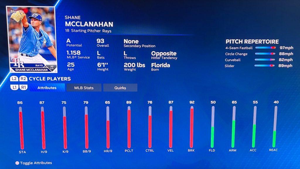 Shane McClanahan in MLB The Show 23.