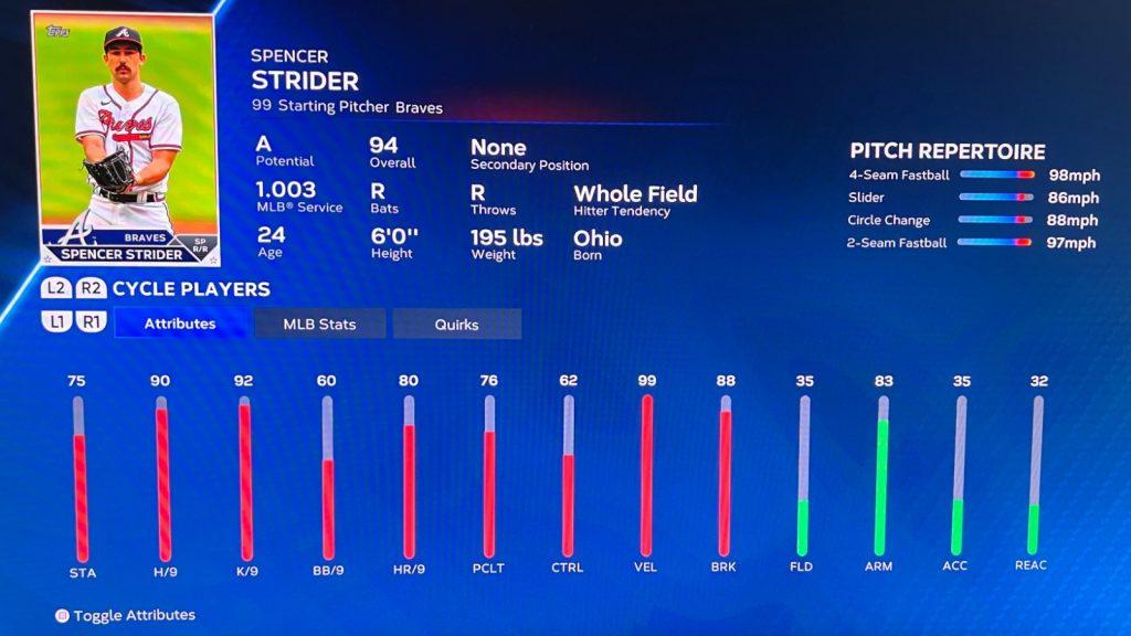 Spencer Strider in MLB The Show 23.