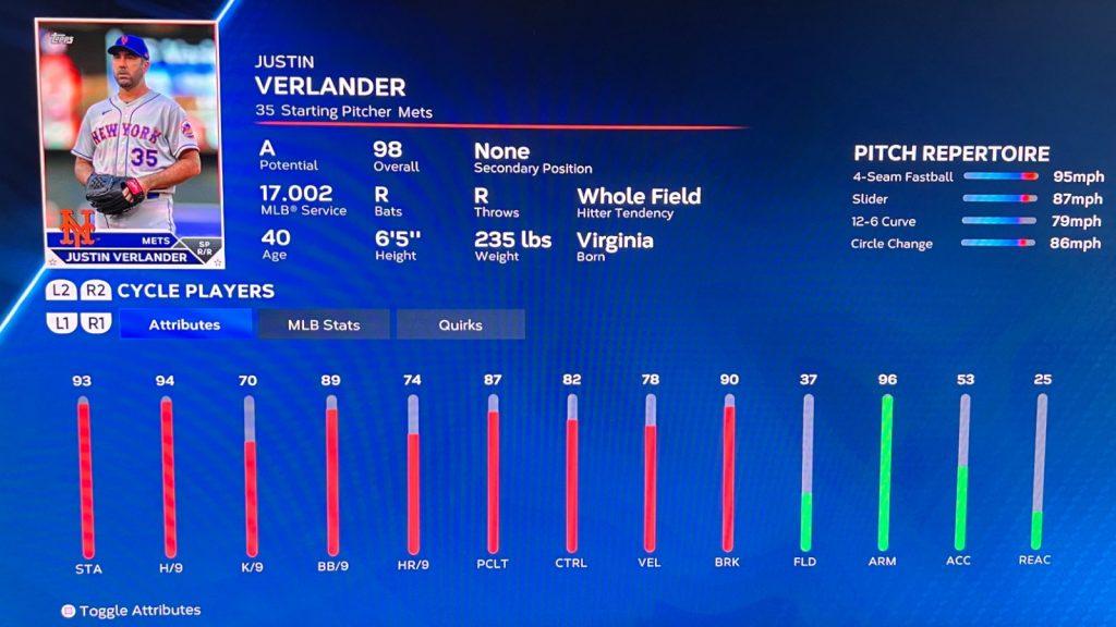 Justin Verlander in MLB The Show 23.