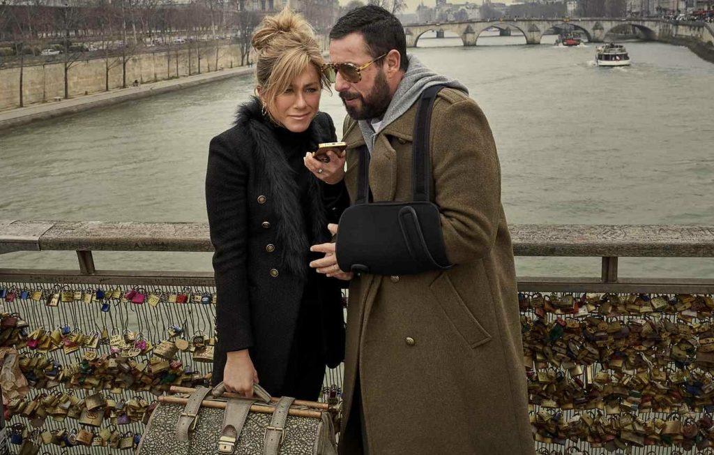 Jennifer Aniston and Adam Sandler in Murder Mystery 2.