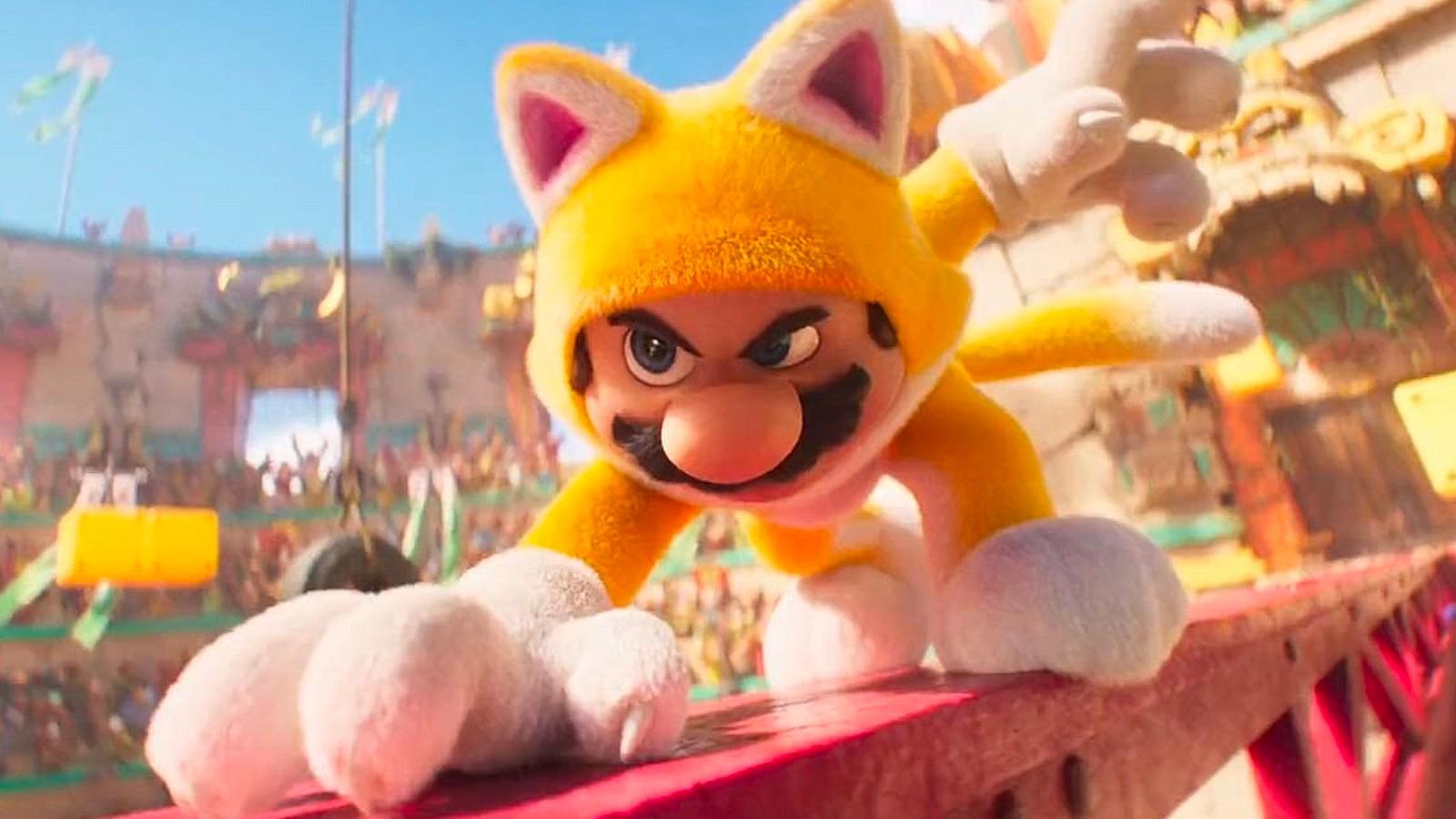 A still of Cat Mario in The Super Mario Bros Movie