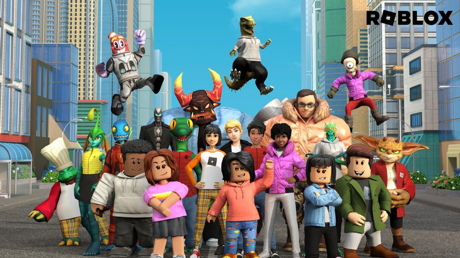 Several Roblox characters look at the camera while having fun