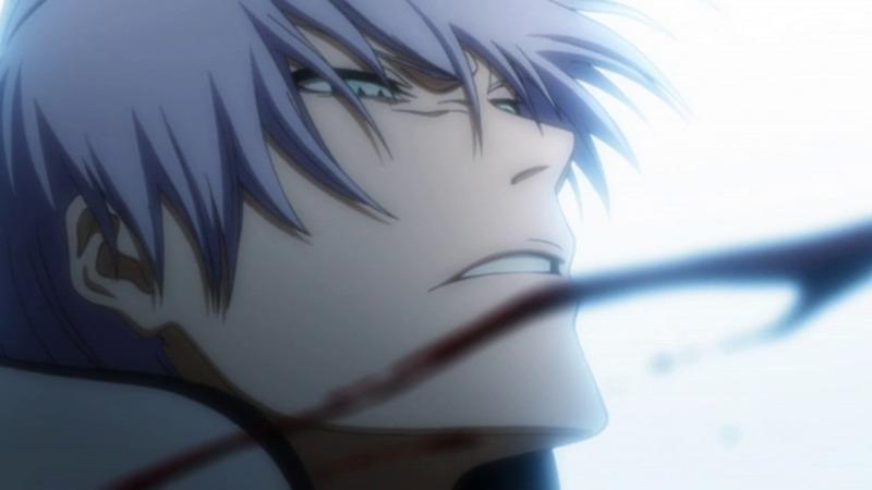 An image of Gin's reaction after getting slashed by Aizen