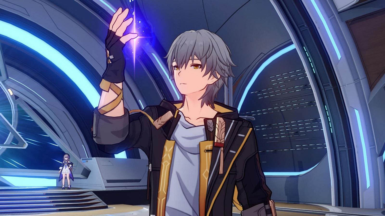 Honkai Star Rail main character raising his hand