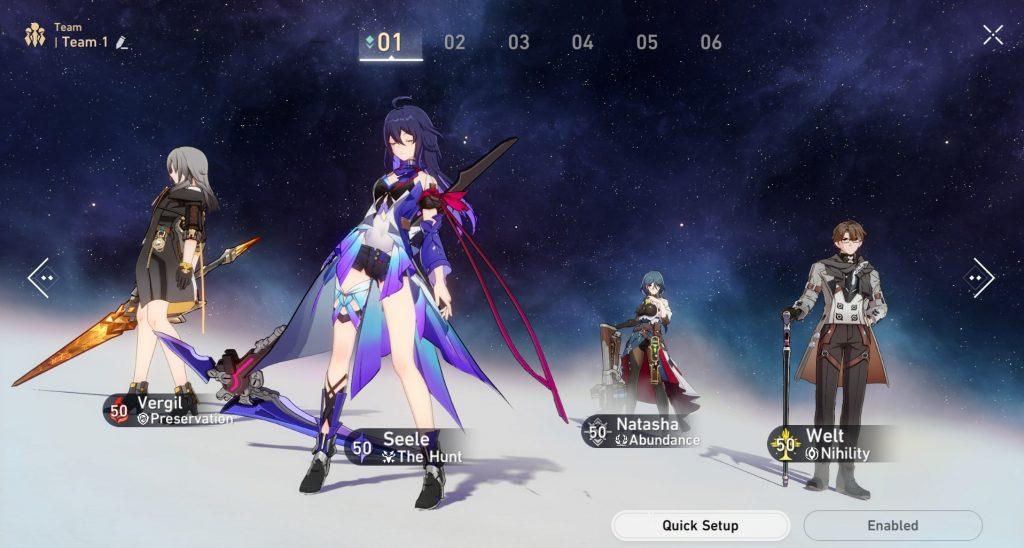 A screenshot of Welt's best team comp in Honkai Star Rail