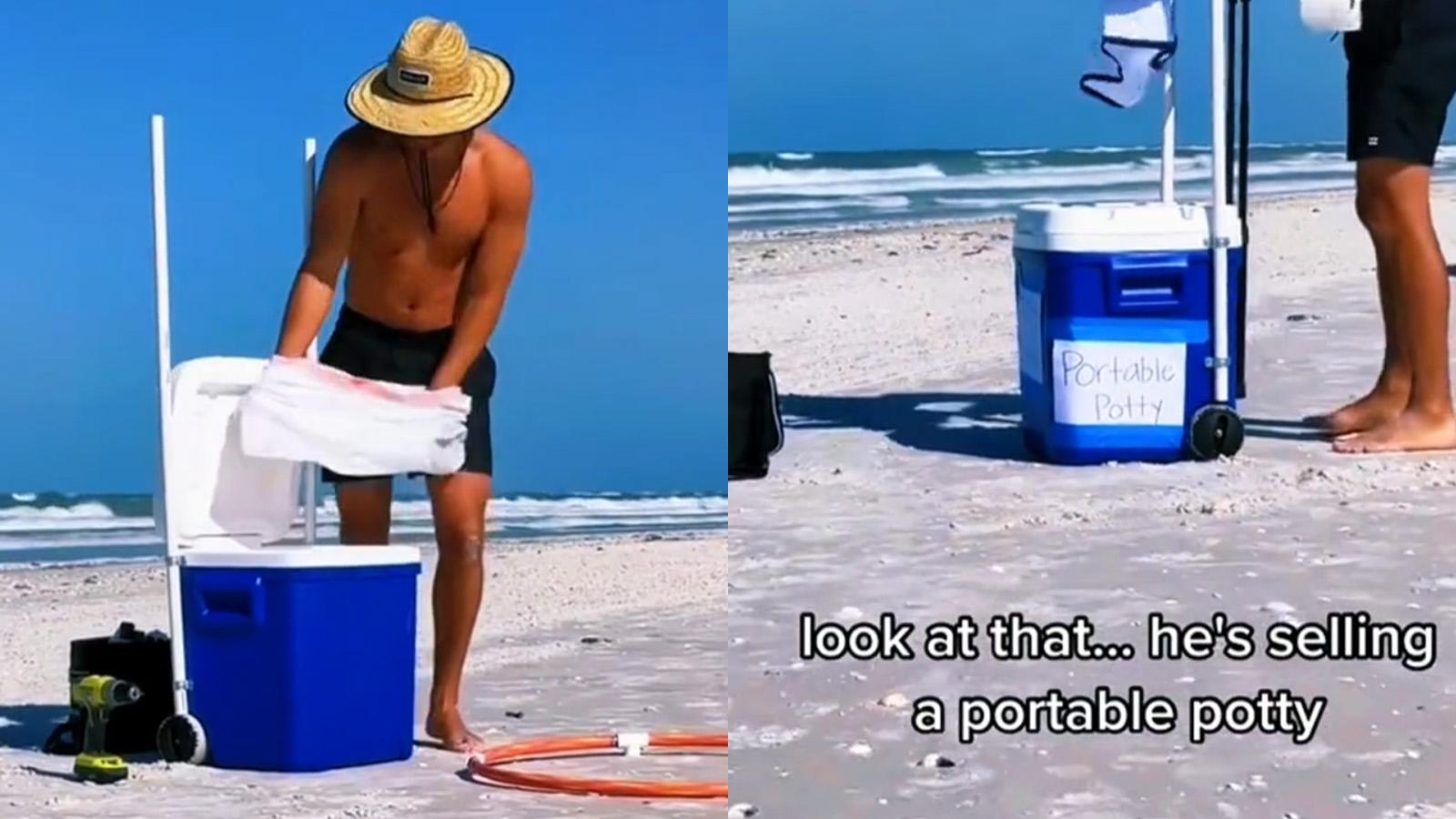 TikToker homemade beach toilet