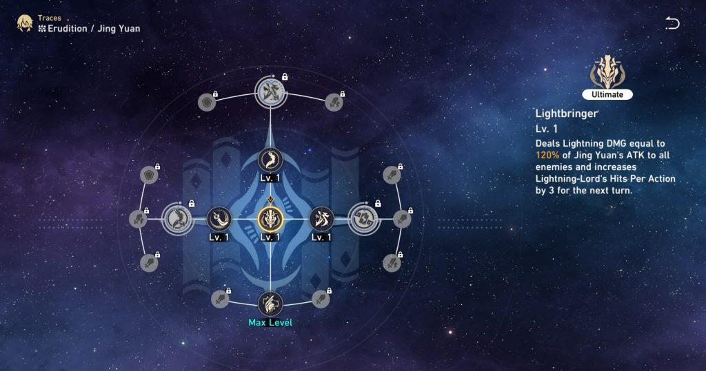 A screenshot of Jing Yuan's abilities in Honkai Star Rail