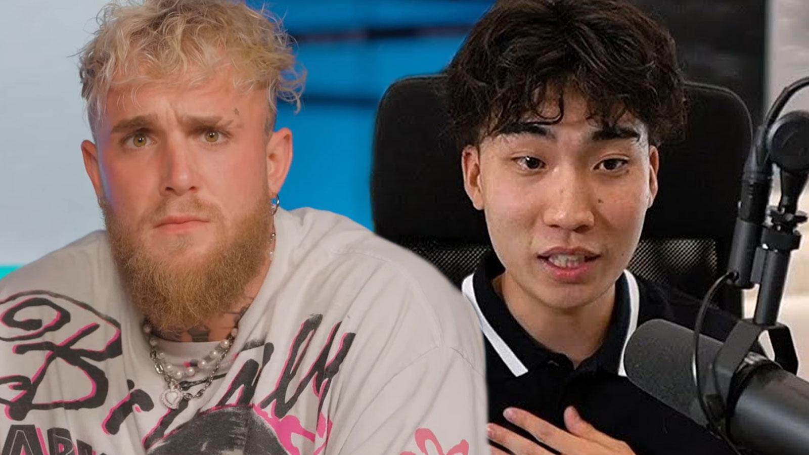 Jake Paul wearing white t-shirt with Ricegum wearing black polo