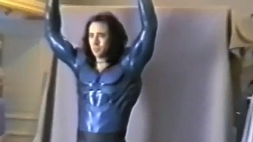 Nicolas Cage doing a costume test for Superman Lives.