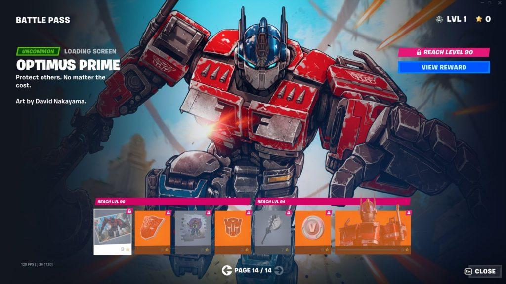 Optimus Prime Battle Pass skin in Fortnite