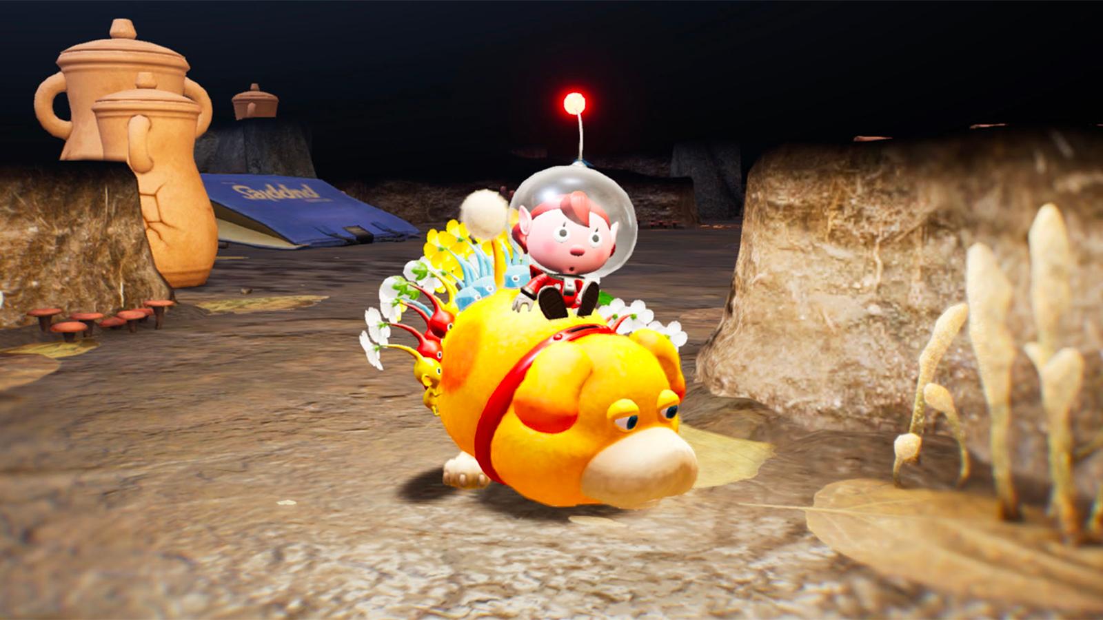 A screenshot of Oatchi in Pikmin 4