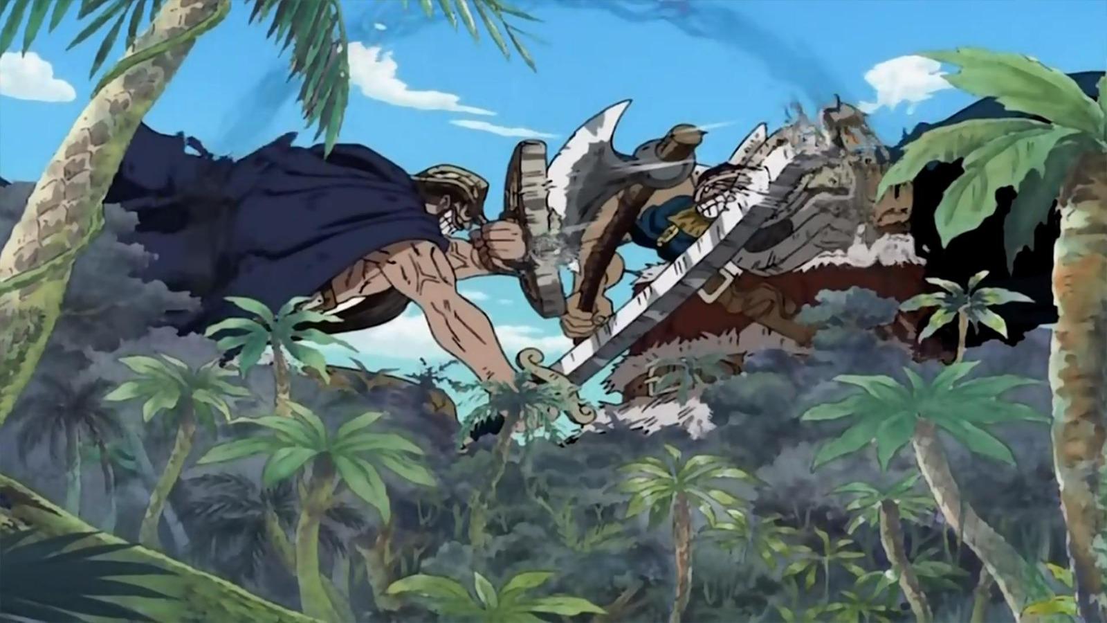 An image of giants battling in One Piece