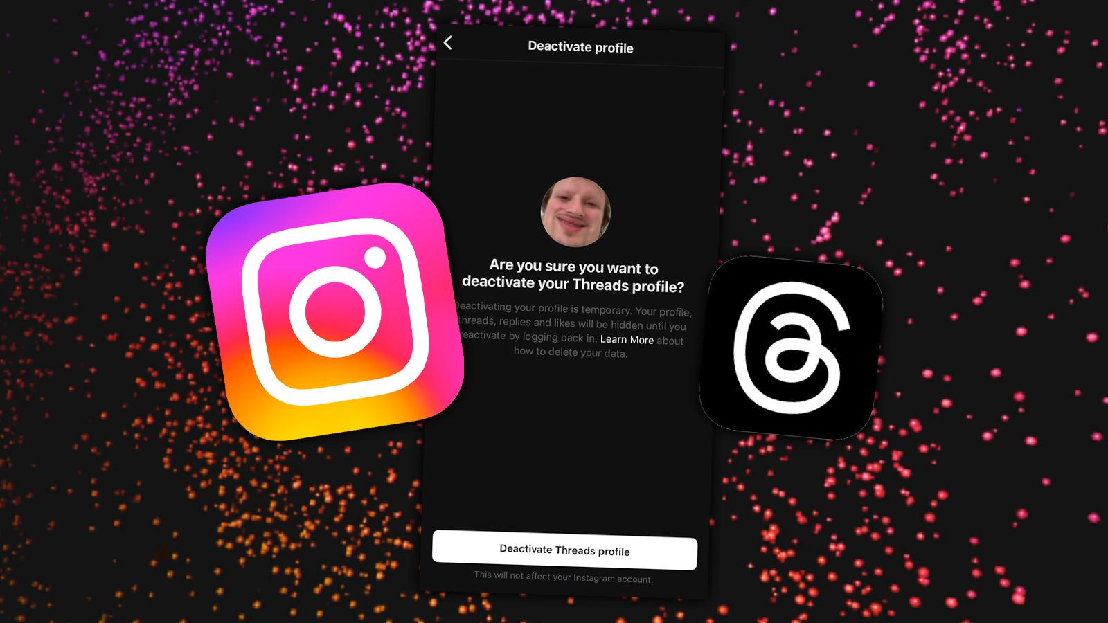 Threads and Instagram logo in front of deactivate page