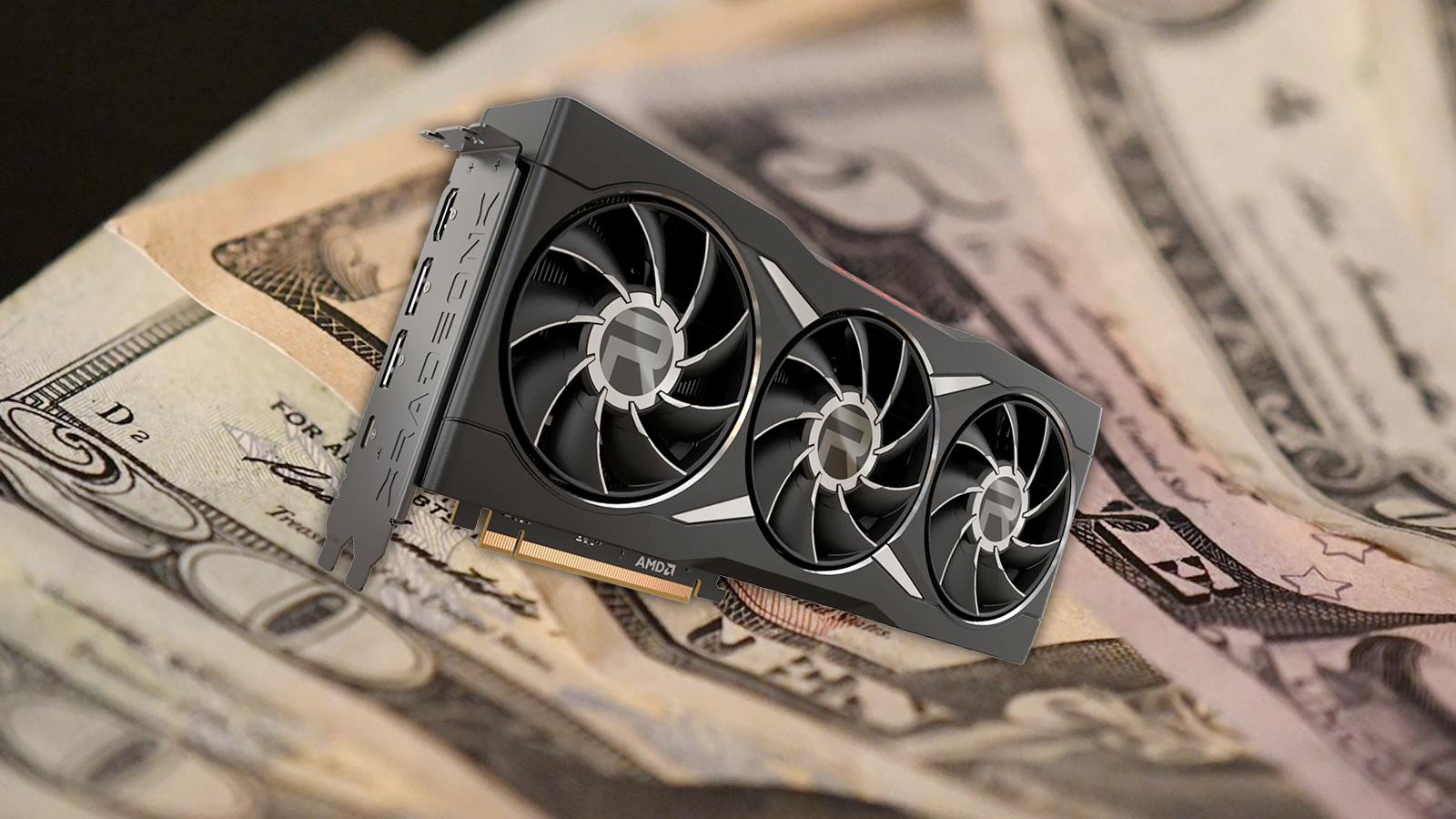 AMD Radeon GPU in front of cash