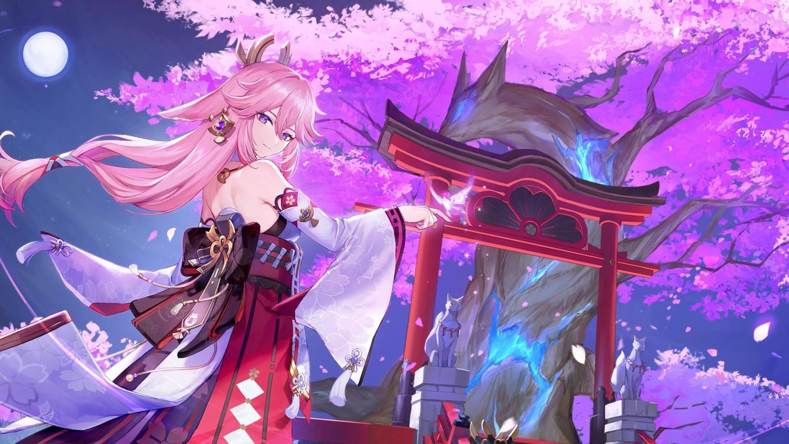 A screenshot of Yae Miko from Genshin Impact