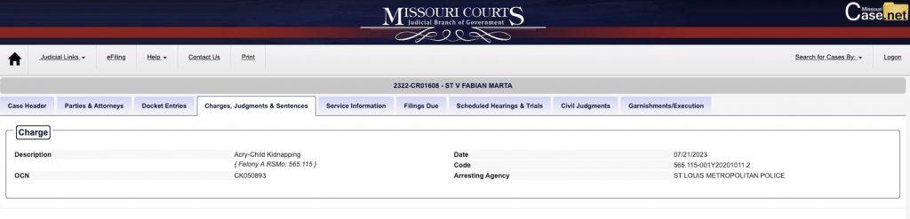 Screenshot of Fabian Marta's arrest file