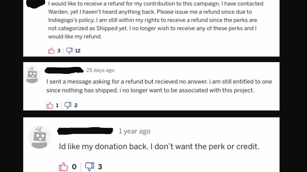 Comments asking for donations be refunded 