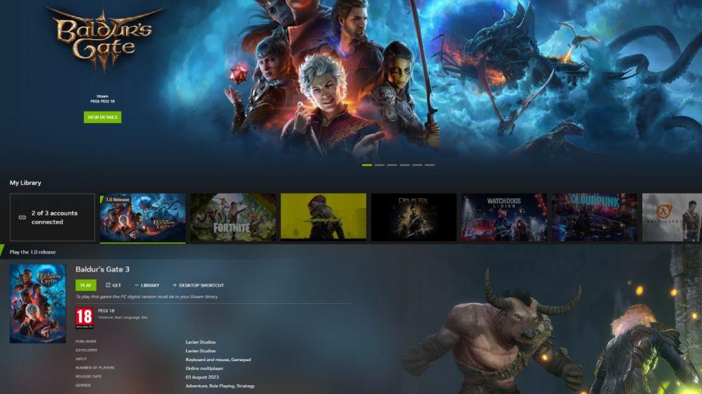 BAldur's Gate 3 on GeForce Now app