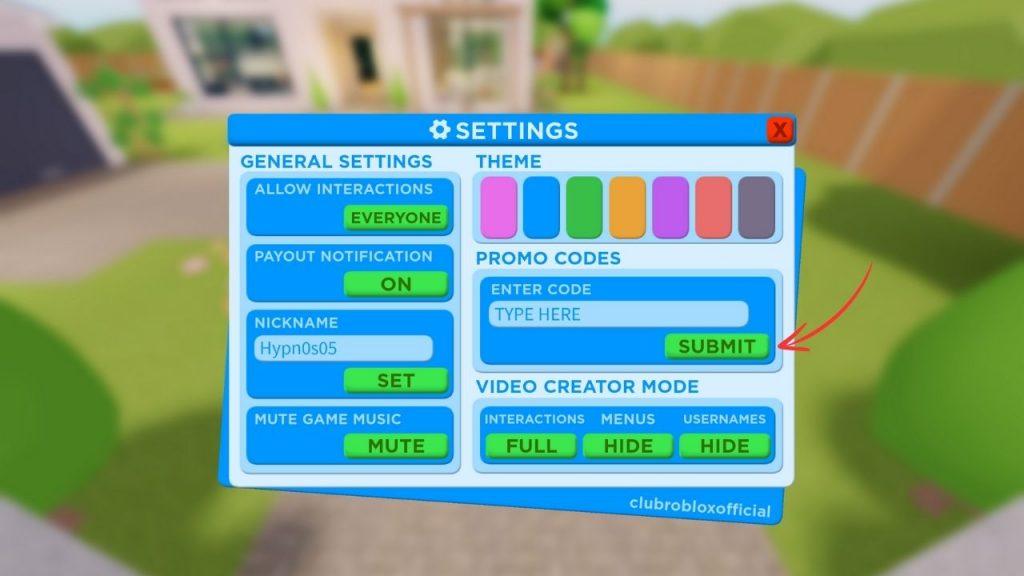 Using codes in Club Roblox