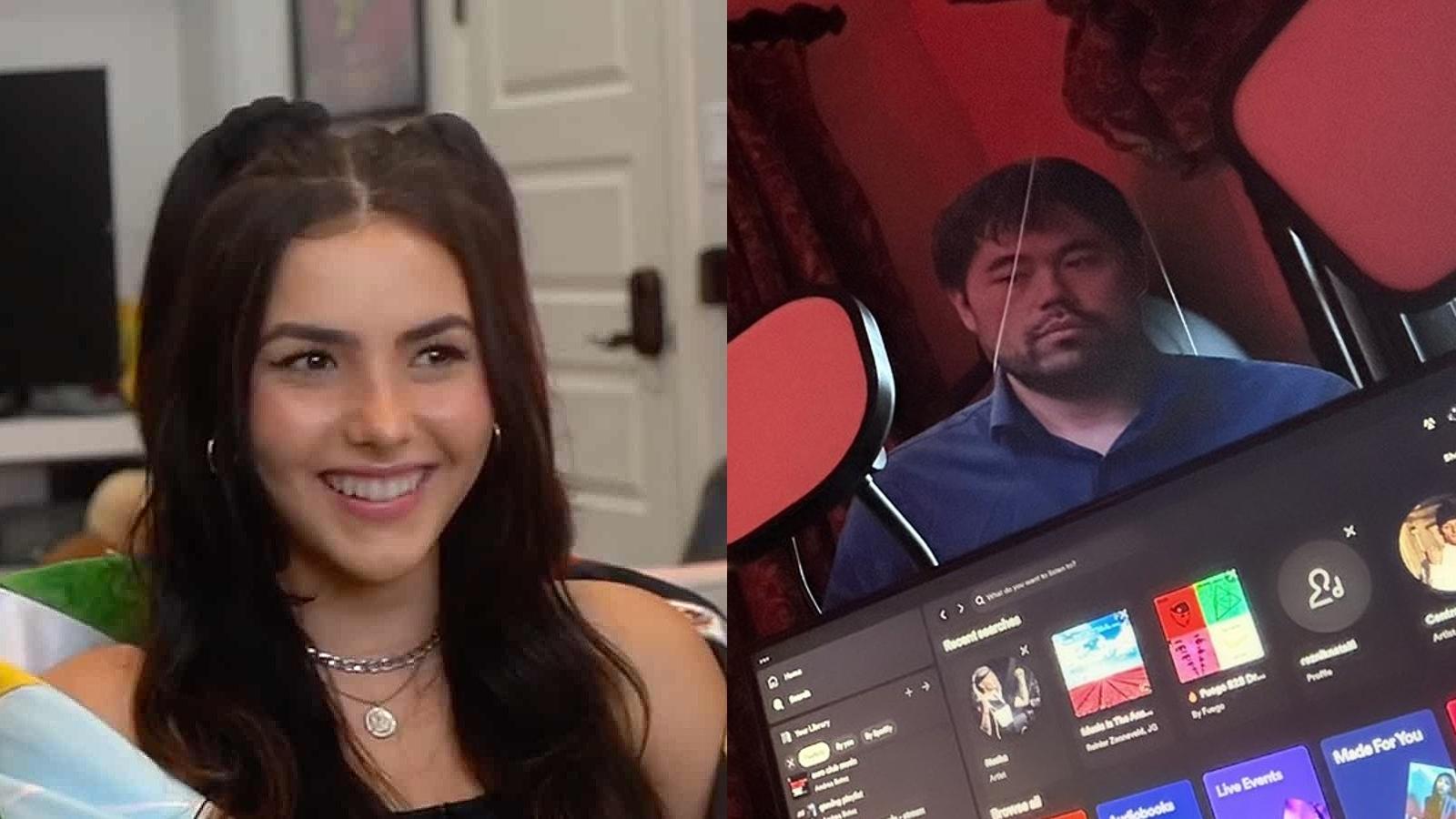 Andrea Botez with cardboard cutout of Hikaru Nakamura