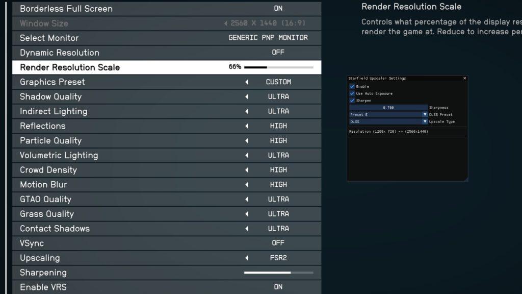Starfield DLSS Mod Settings screen
