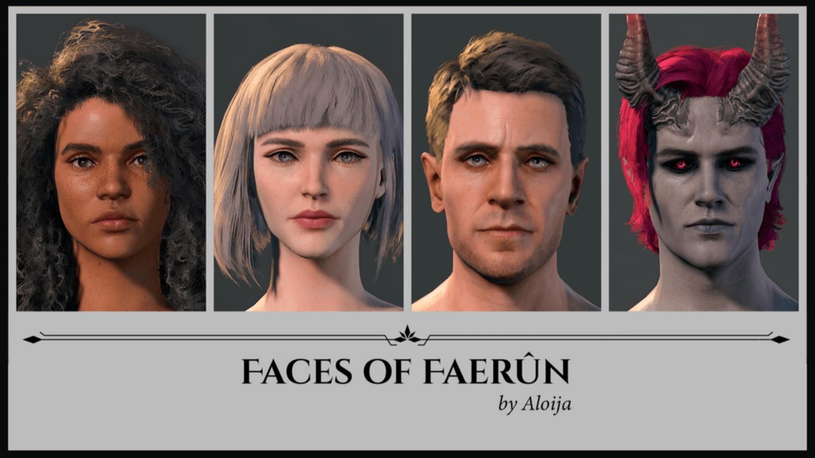 A screenshot featuring the Faces of Faerun mod in Baldur's Gate 3.