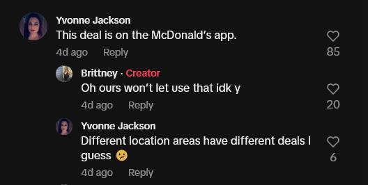 tiktok comments about mcdonalds menu