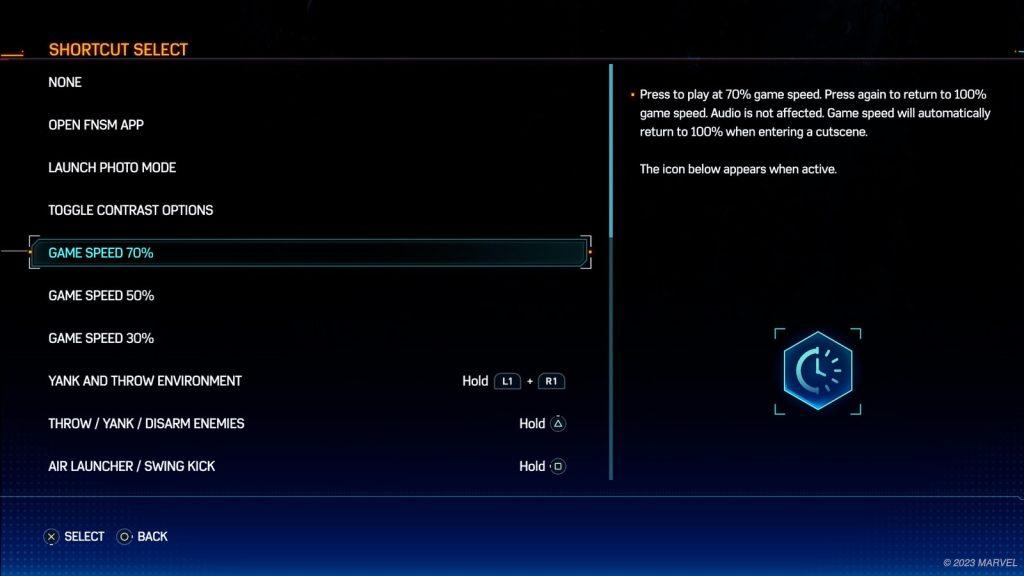 Game Speed settings in Spider-Man 2