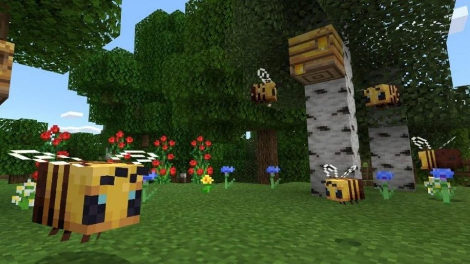 An image of bees in Minecraft.