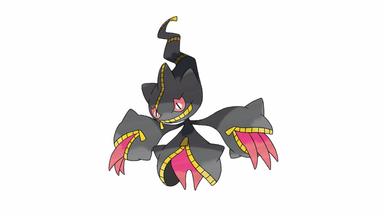 Mega Banette in Pokemon Go on white background